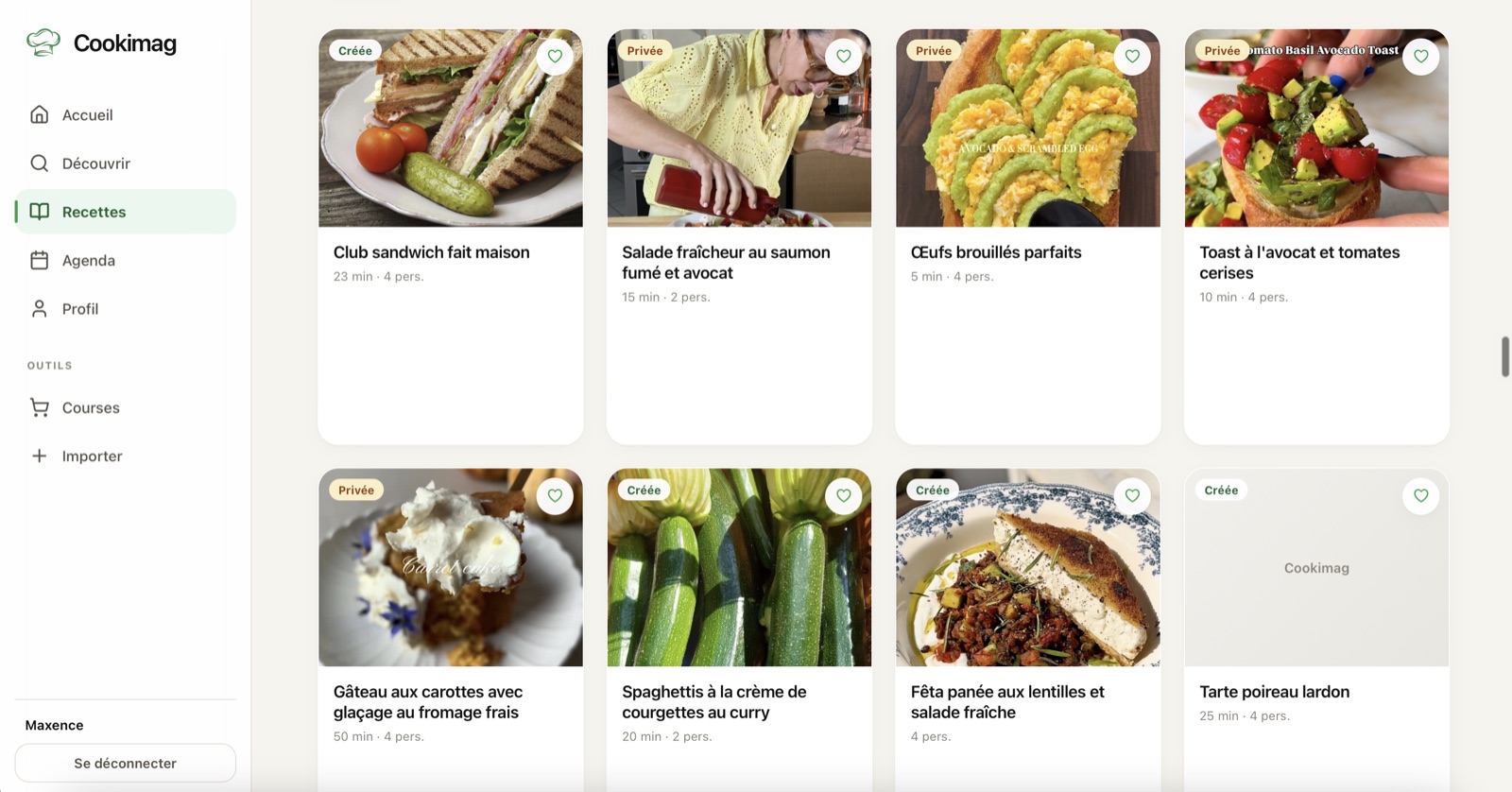 Bibliothèque de recettes Cookimag